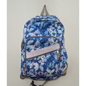 LL Bean Blue Purple Butterfly Backpack School Bookbag Classic Vintage Y2K Youth